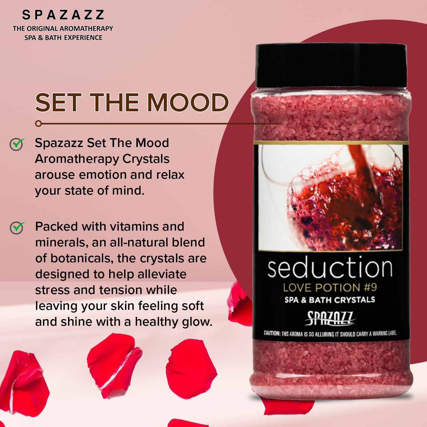 Spazazz Couples Romance Gift Set- Hot Tub Aromatherapy Spa Crystals with Minerals, 17-Ounce, Love Potion No.9 Seduction | Bath Salts Scents & Fragrances - Image 4
