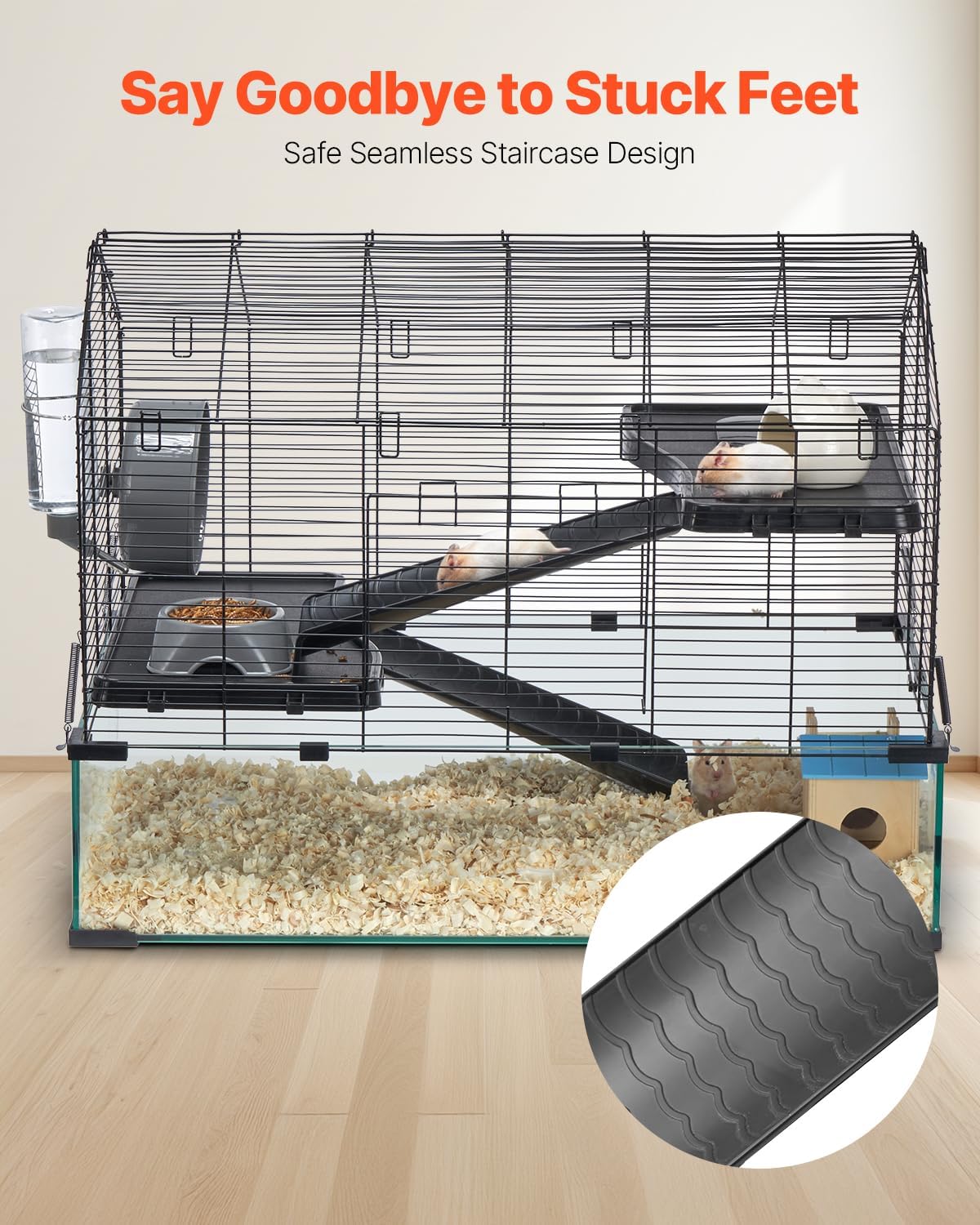 VEVOR Hamster Cage, 360° Viewing Transparent Hamster Habitats, Small Animal Cage, 29.5 x 17.3 x 24 in, Ventilated Pet Mouse Cages with Water Bottle, Portable Hamster House for Rats, Guinea Pigs - Image 5