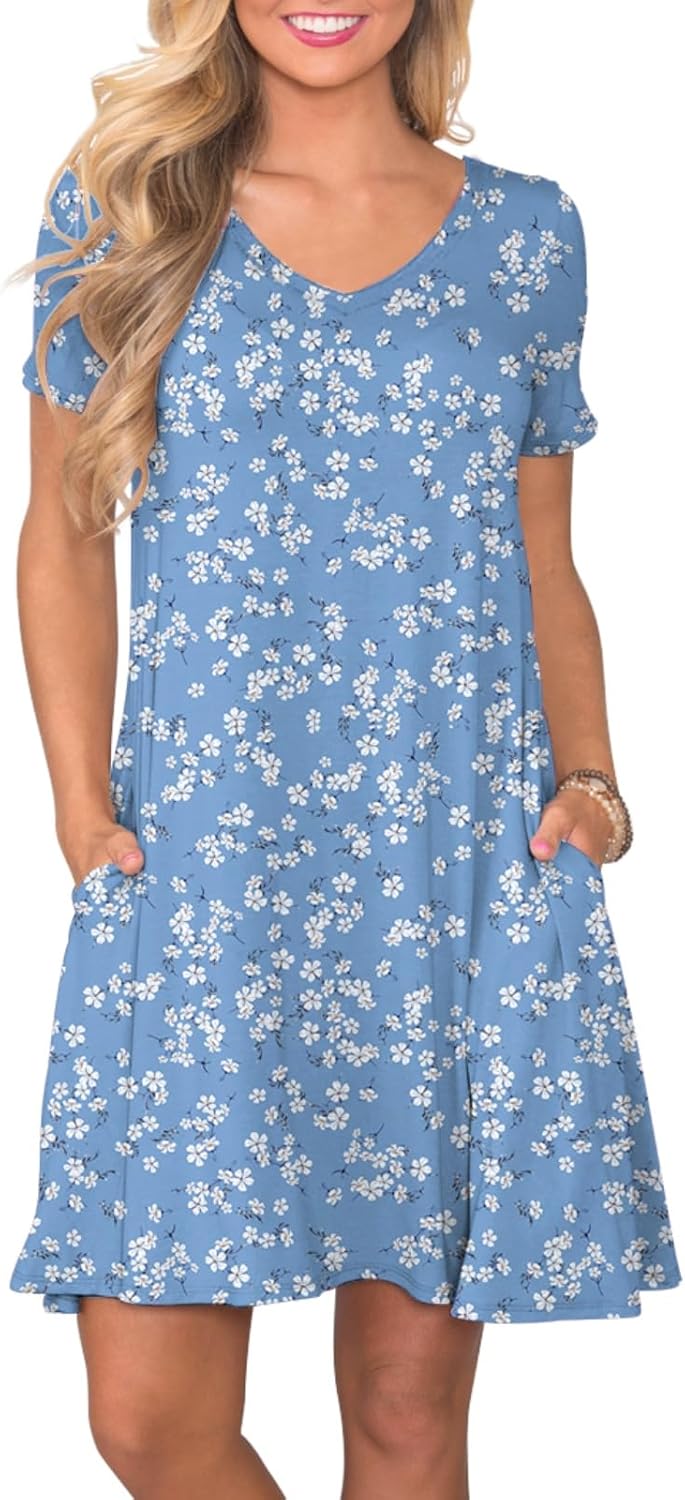 lionstill Women's Casual T Shirt Dress Summer Short Sleeve Swing Dresses with Pockets