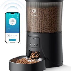 PETULTRA Automatic Cat Feeder WiFi- 5Ghz Cat Food Dispenser with APP Remote Control- Auto Pet Feeder for Small Dog Indoor- Easy to Set Up and Clean- Dual Power with Desiccant Bag& Stainless Steel