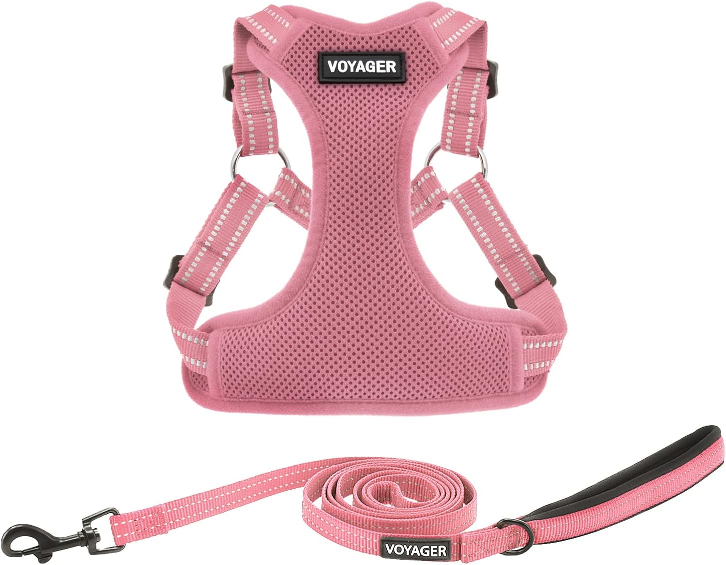 Best Pet Supplies Voyager Adjustable Step-in Flex Breathable Mesh Dog Harness for Small Medium Large Dogs Leash Set (Pink), S