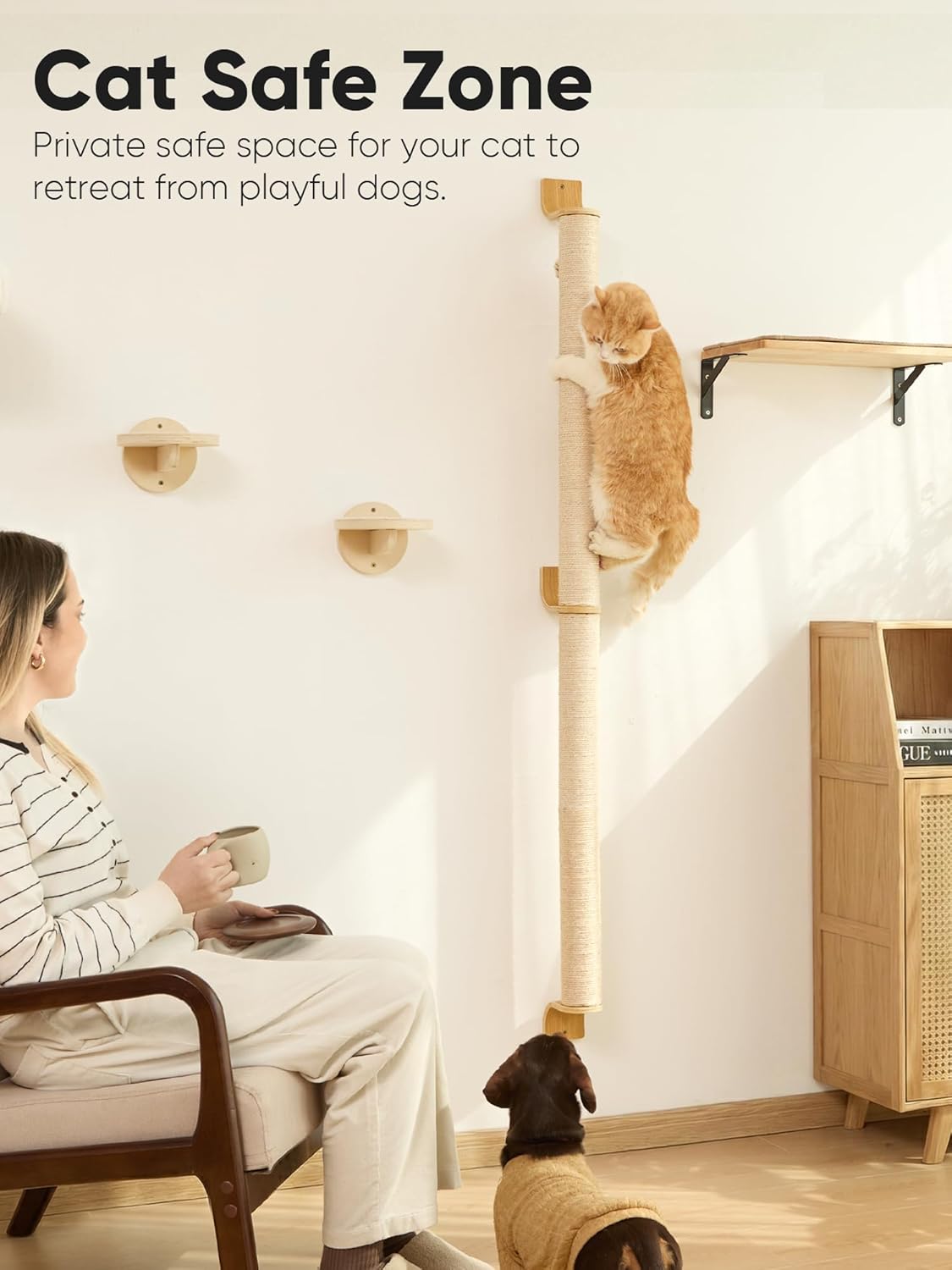 FUKUMARU Cat Wall Scratcher, 60" Tall Wall Mounted Kitten Scratching Post, Sturdy Sisal Climbing Tree for Indoor Large Cats - Image 5