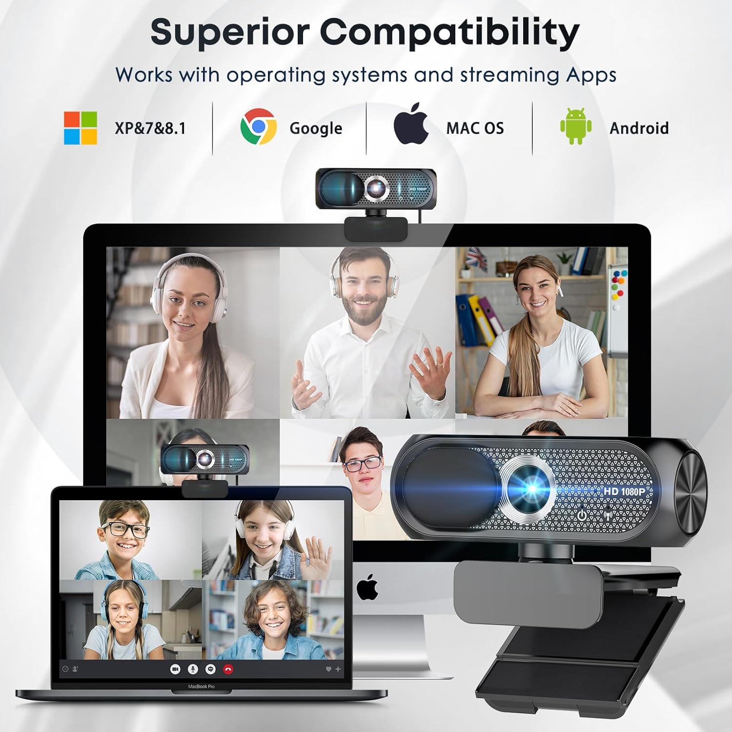 1080P HD Webcam with Microphone, Noise Cancellation, Privacy Cover, Wide-Angle Lens, Auto Light Correction, Plug & Play USB Webcam for Laptop, Desktop, PC, Mac, Zoom, Skype, Streaming (Black) - Image 6