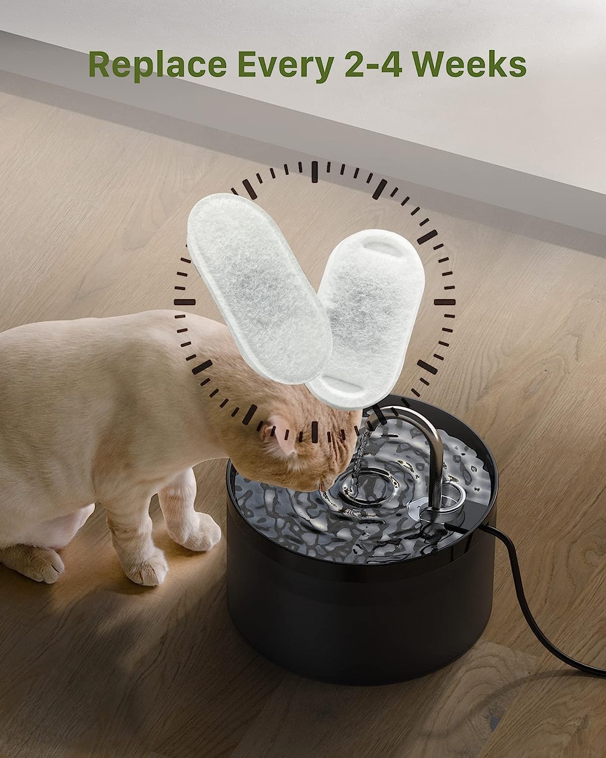GIOTOHUN Pet Water Fountain Filter: 24 Cat Water Fountain Filters - 12 Pieces Filters + 12 Pieces Sponges for Cat Fountain H1 (67oz/2L) - Image 6