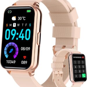 Smart Watch Fitness Tracker Make/Answer calls for Women Men with Heart Rate Blood Oxygen Sleep Monitor Sports Modes Step Calorie Counter IP68 Waterproof for Android Phones iPhone (Rectangle, Pink)