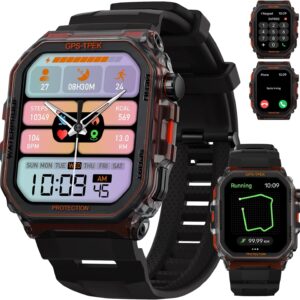 SGJIK Military Smart Watches Built-in GPS, 100+ Sport Modes for Men with, Smartwatch for Android Phones and iPhone, 1.75″ HD Screen Bluetooth Call 24/7 Heart Rate/Sleep/Stress