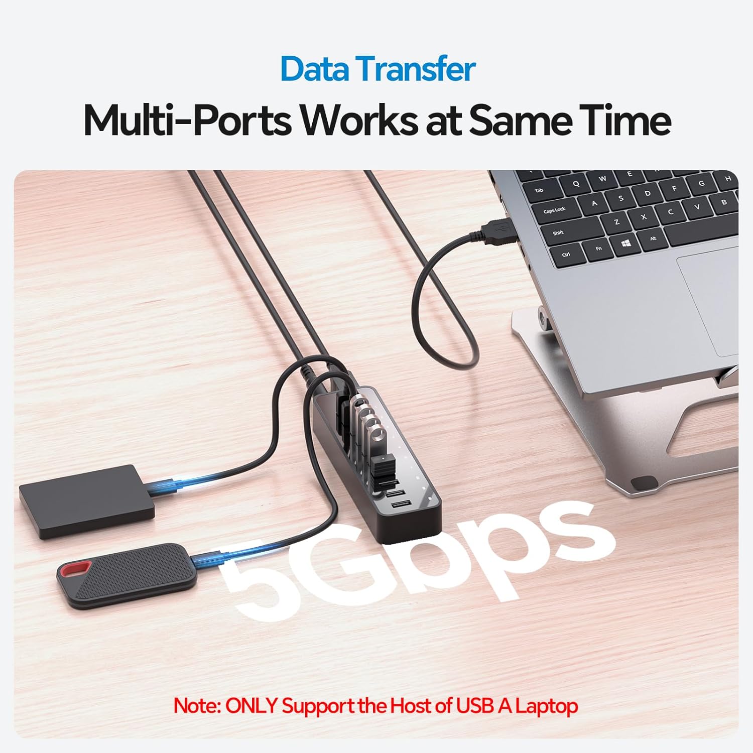 USB 3.0 Hub, 10Ports USB-Hub with 7 USB-3.0 & 3 BC1.2 Ports, Multi USB 60W Data Hub Compatible for USB A Laptops, PC, All USB Devices, Mobile and HDD, USB 3.1 Splitter - Image 4
