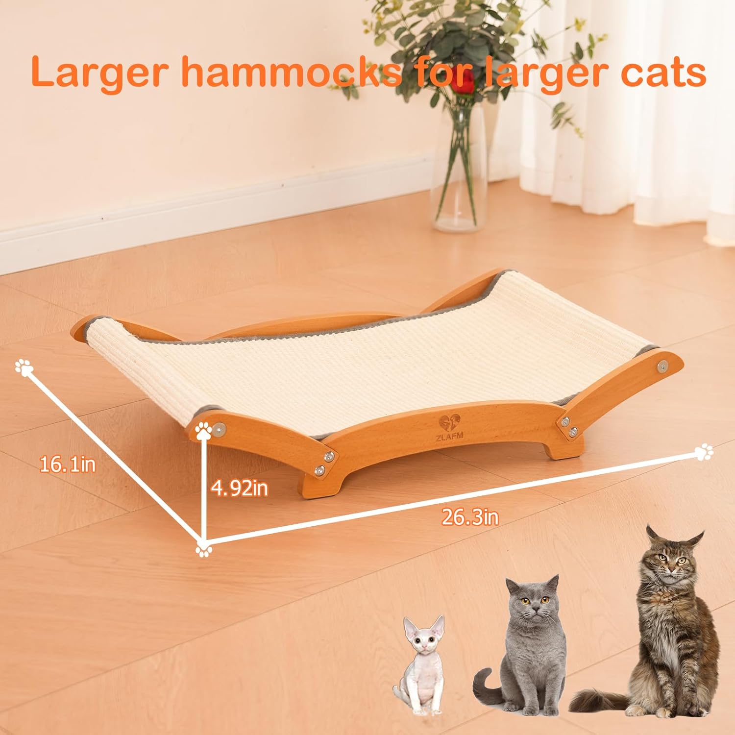 Extra-Larger Sisal Cat Scratcher Bed, Durable Cat Scratching Post with Hammock for Indoor Cats Lounger & Sleep & Scratch, Natural Sisal Cat Scratch Pad, Sturdy Solid Wood Frame (Upgraded Extra-Larger) - Image 5