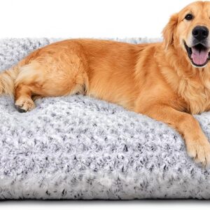 Dog Beds Large Sized Dog, Washable Durable Pet Bed, Deluxe Plush Soft & Comfortable Dog Crate Bed Pad for Large, Jumbo, Medium, Small Dogs Breeds, 35″X 23″-XL, Light Gray