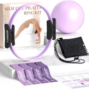 Pilates Ring Kit for Women, Pilates Equipment – 14.5″ Home Magic Circle Workout with Pilates Ball, Resistance Bands, Better me Pilates Essentials Starter Set for Beginners Toning Shape Full Body