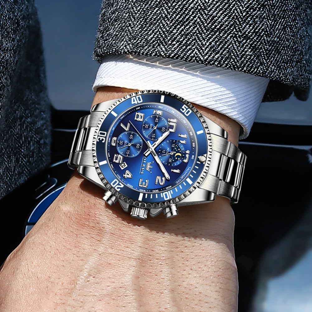 OLEVS Watches for Men Stainless Steel Dress Men Watch with Date Big Face Chronograph Waterproof Luxury Fashion Watch Blue/Black/Gold/Green/Silver Face Relojes para Hombres - Image 6
