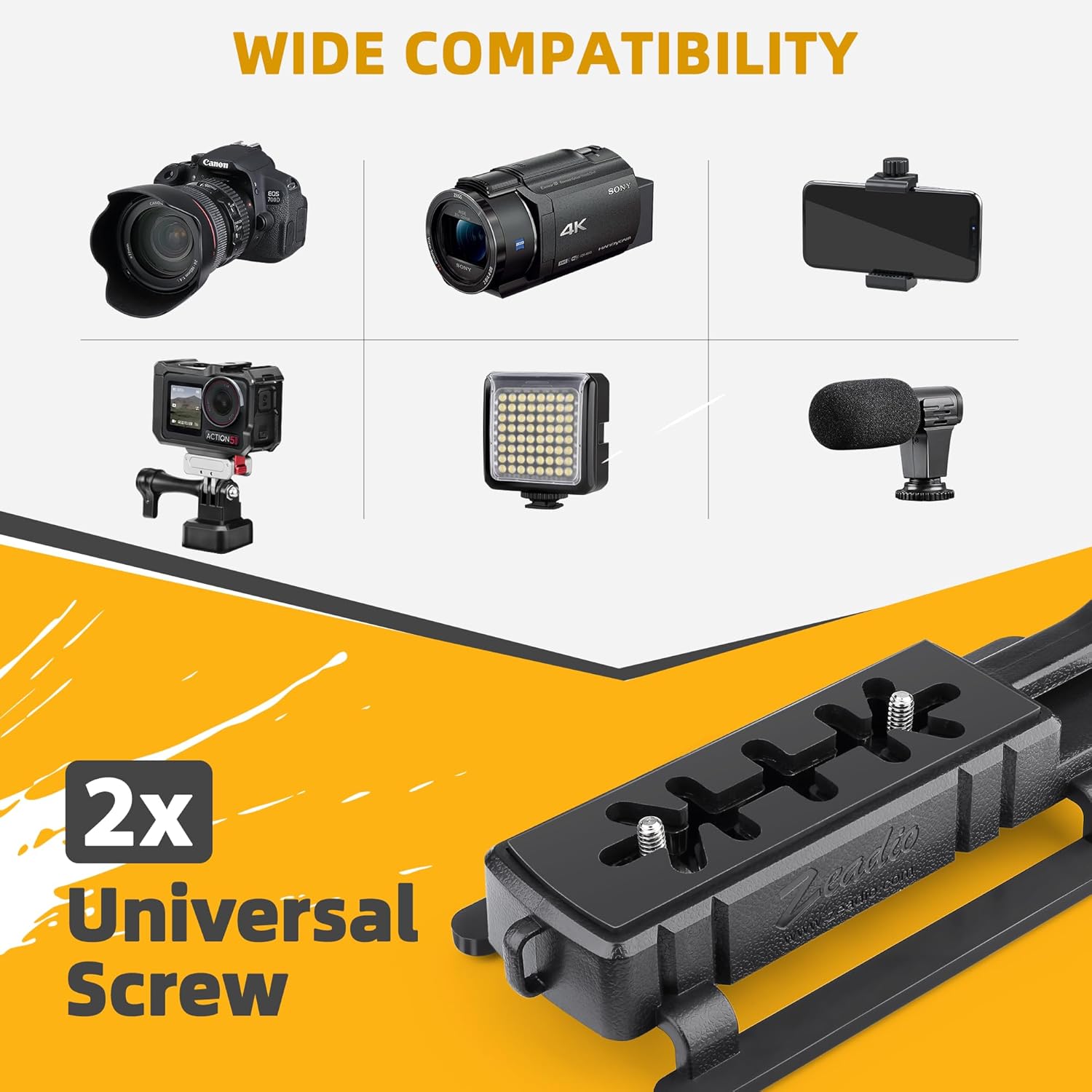 Zeadio Camera Stabilizer Kit, All-in-One Handheld Stabilizer with LED Video Light, Microphone, Phone Holder & Action Camera adaper, Fits for All Camera, DSLR, Action Camera and All Smartphones - Image 6