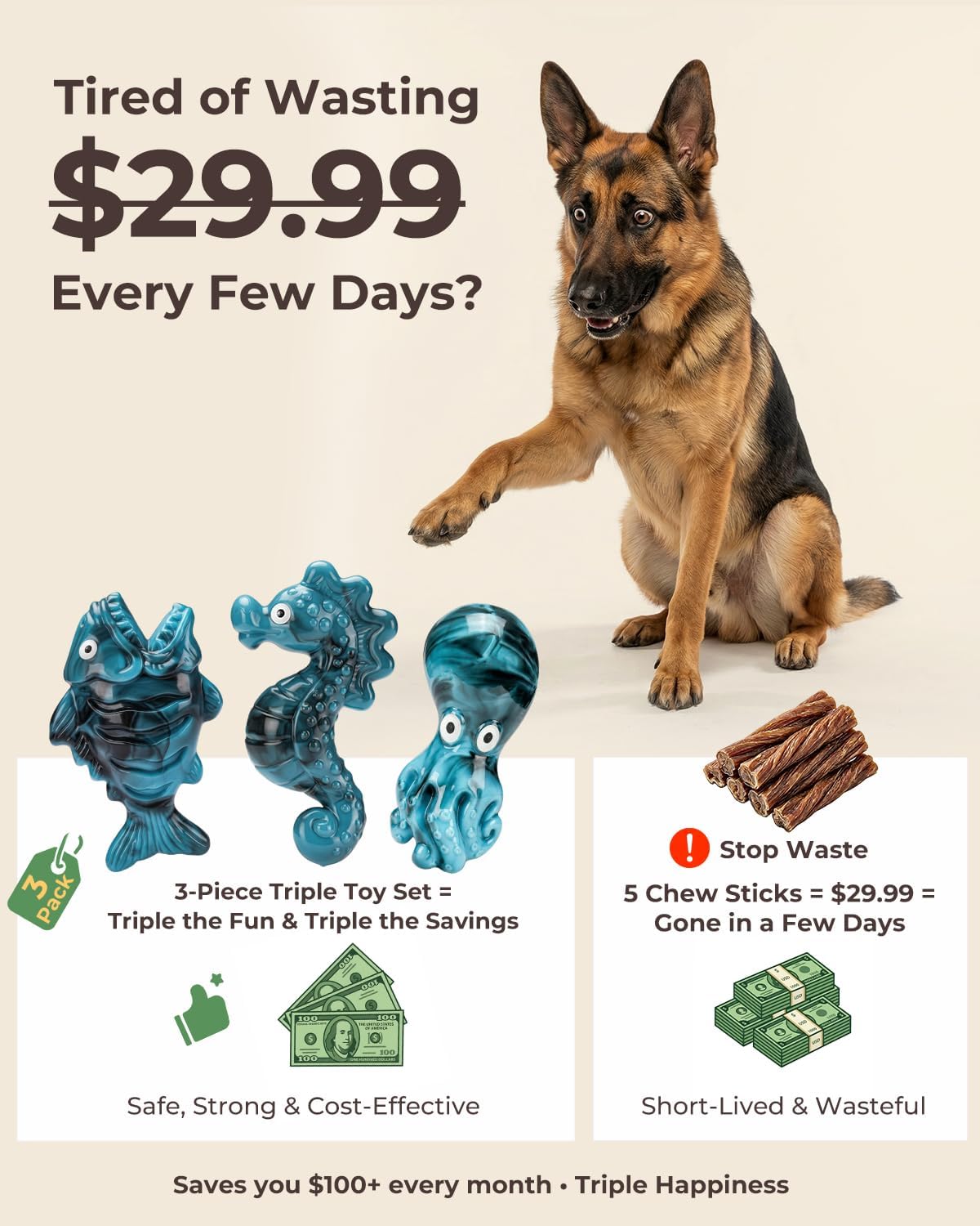Dog Toys for Aggressive Chewers 3 Pack: Tough Dog Toys for Medium Large Breeds, Bacon Flavored Indestructible Dog Toy, Heavy Duty Nylon Chew Bone Dog Toys to Keep Them Busy 20-90 lbs - Image 6