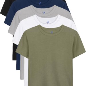YERIOK 5 Pack Boys Shirts Short Sleeve Shirts for Boys Cotton T-Shirts Kids Toddler Tshirts Tees Clothes Summer Tops