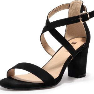 IDIFU Women’s IN3 Grace Strappy Block Heels Sandals Comfy Open Toe Chunky Dress Wedding Shoes with Adjustable Cross Strap