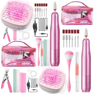 Nail Drill with Dust Collector Kit: 20000RPM Professional Electric Nail File for Acrylic Gel Removal, Manicure Pedicure Polishing, Complete Nail Tool Set in Cosmetic Bag for Home DIY Beginners (Pink)