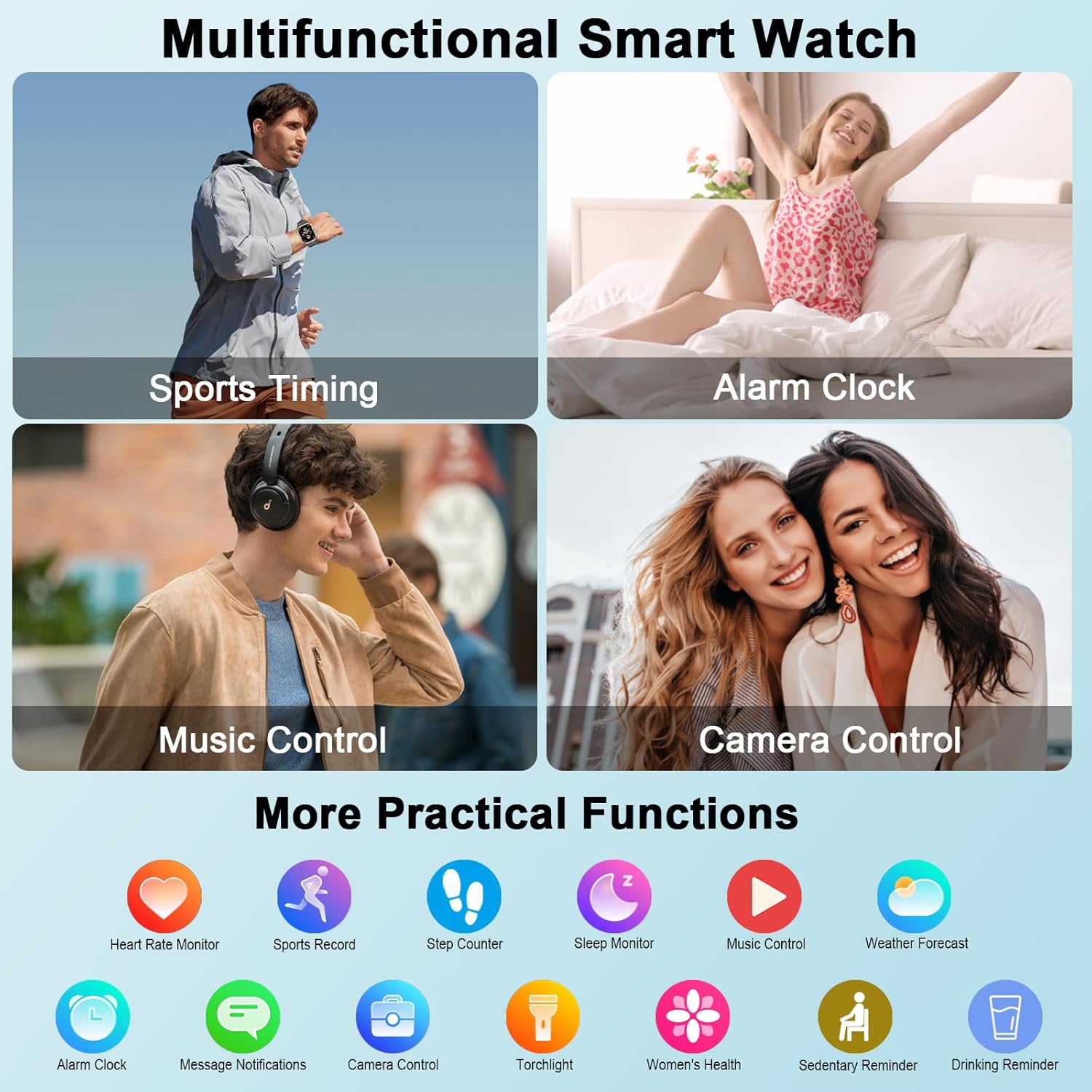 Military Smart Watches for Men Built-in GPS, 2.06" Smart Watch with Answer/Make Calls, Fitness Trackers with Heart Rate/Sleep/Blood Pressure/100+ Sport Modes, IP68 Waterproof Watch iOS Android(Black) - Image 7