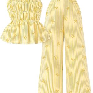Cakaner Tween Girls Clothes Summer 2 Piece Outfit Set Ruffle Cami Top Wide Leg Pants with Pockets Size 8-13