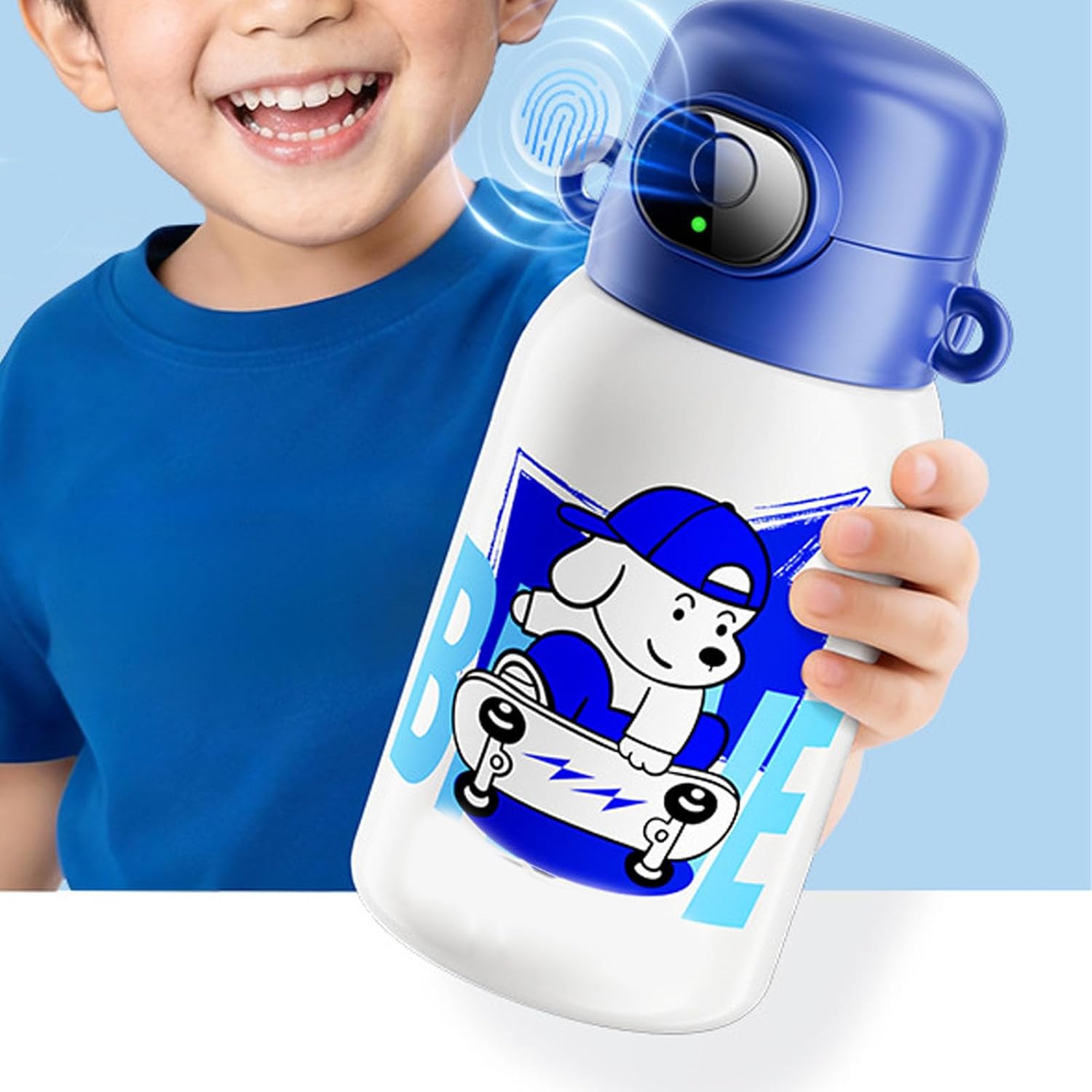 Smart Fingerprint Kids Water Bottle, 550ml Insulated Stainless Steel Vacuum Cup with Fingerprint Lock and USB C Charging, for Children School Outdoor Travel - Image 6