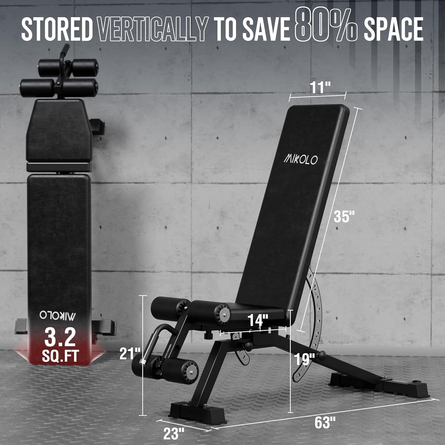 Mikolo 1200LB Weight Bench, Adjustable Workout Bench with Detachable Leg Support, Vertical Storage Space-Saving Exercise Bench for Home Gym, Incline Flat Decline Sit Up Bench for Full Body Fitness - Image 5