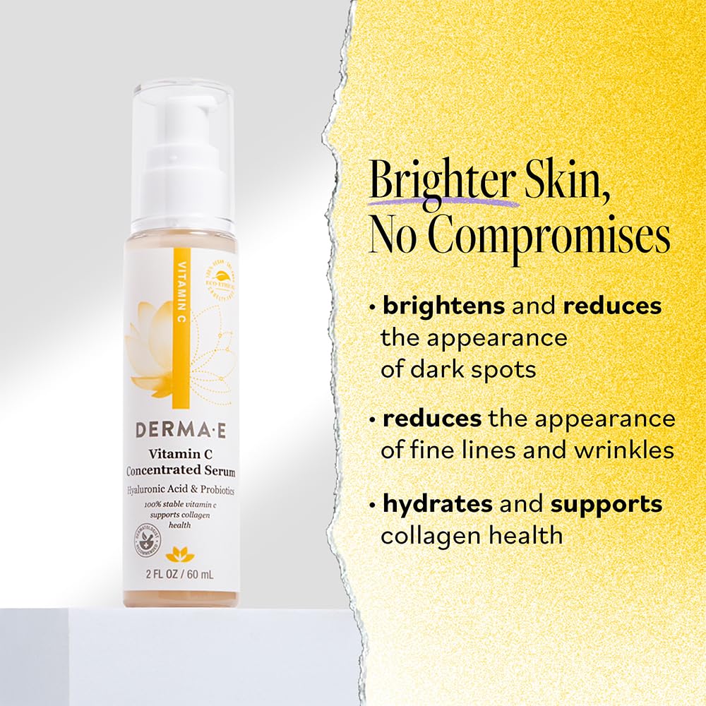 DERMA E Vitamin C Concentrated Serum, 2 Oz, with Hyaluronic Acid, Vitamin E & Aloe, All Natural, Antioxidant-Rich Concentrated Formula, Hydrating & Brightening Vitamin C Face Serum - Image 2