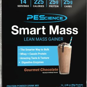 PEScience Smart Mass Gainer, Lean Muscle Weight Gainer, Whey Protein & Casein Protein Blend with Slow-Digesting Carbs, Maltodextrin-Free, Gourmet Chocolate, 14 Packets