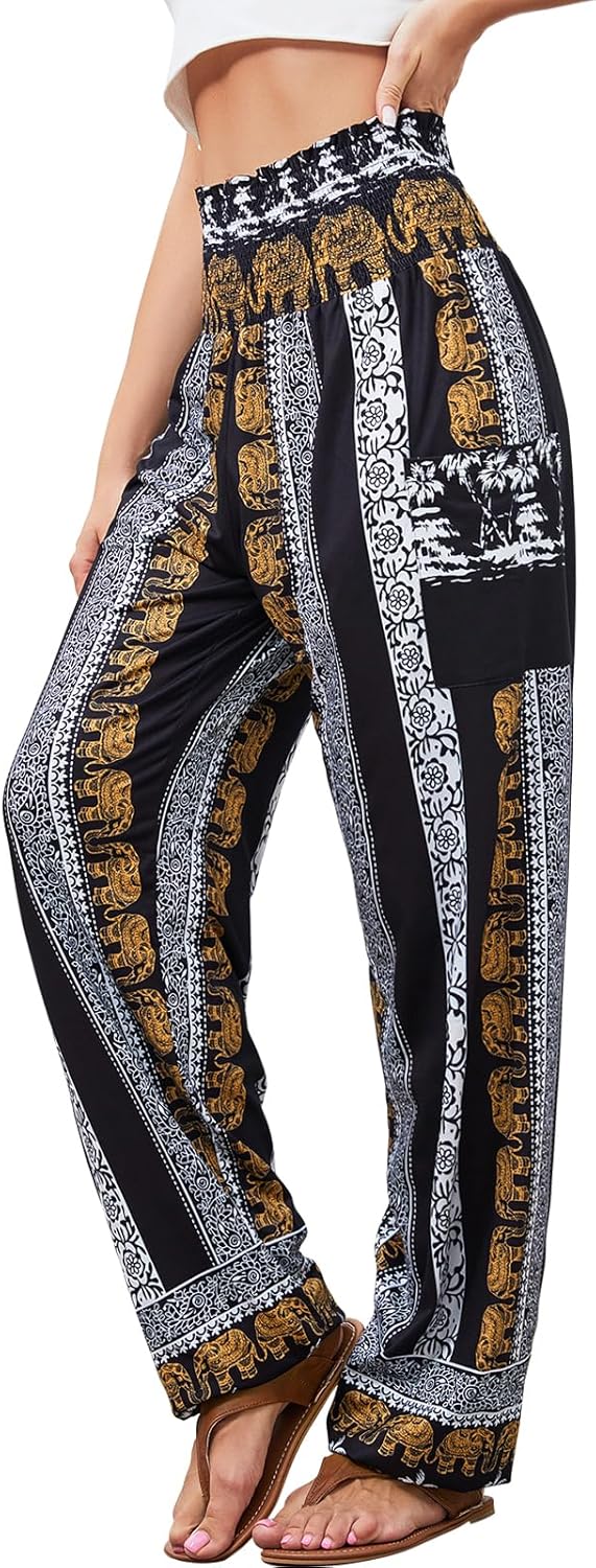 QIANXIZHAN Women's Harem Pants, High Waist Yoga Boho Trousers with Pockets
