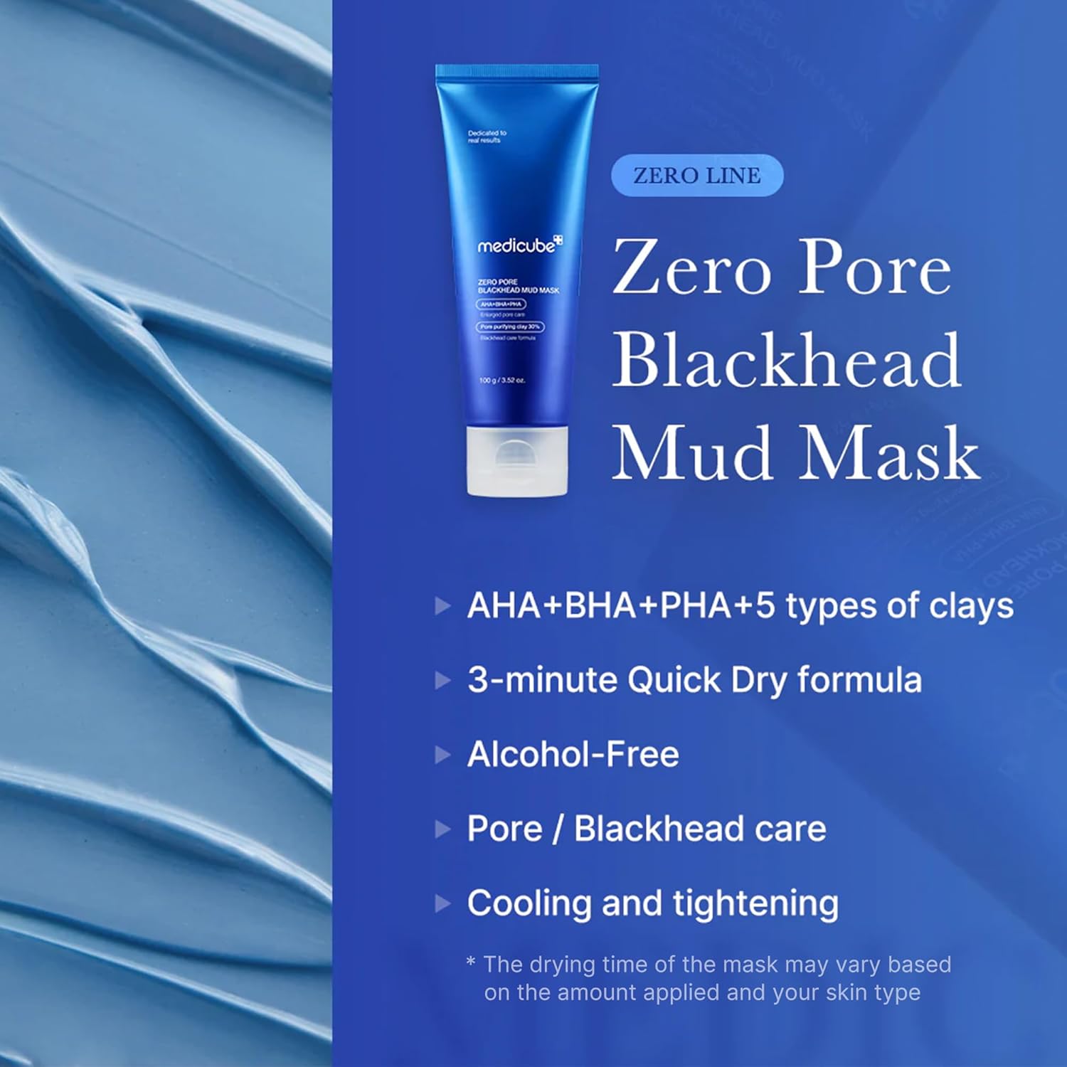Medicube Zero Pore Blackhead Mud Facial Mask - Skin Cooling & Pore Tightening - 3 Minute Quick Dry Formula with AHA, BHA, PHA, and Pore-Purifying Clay - Korean Mud Mask 3.52 oz - Image 2