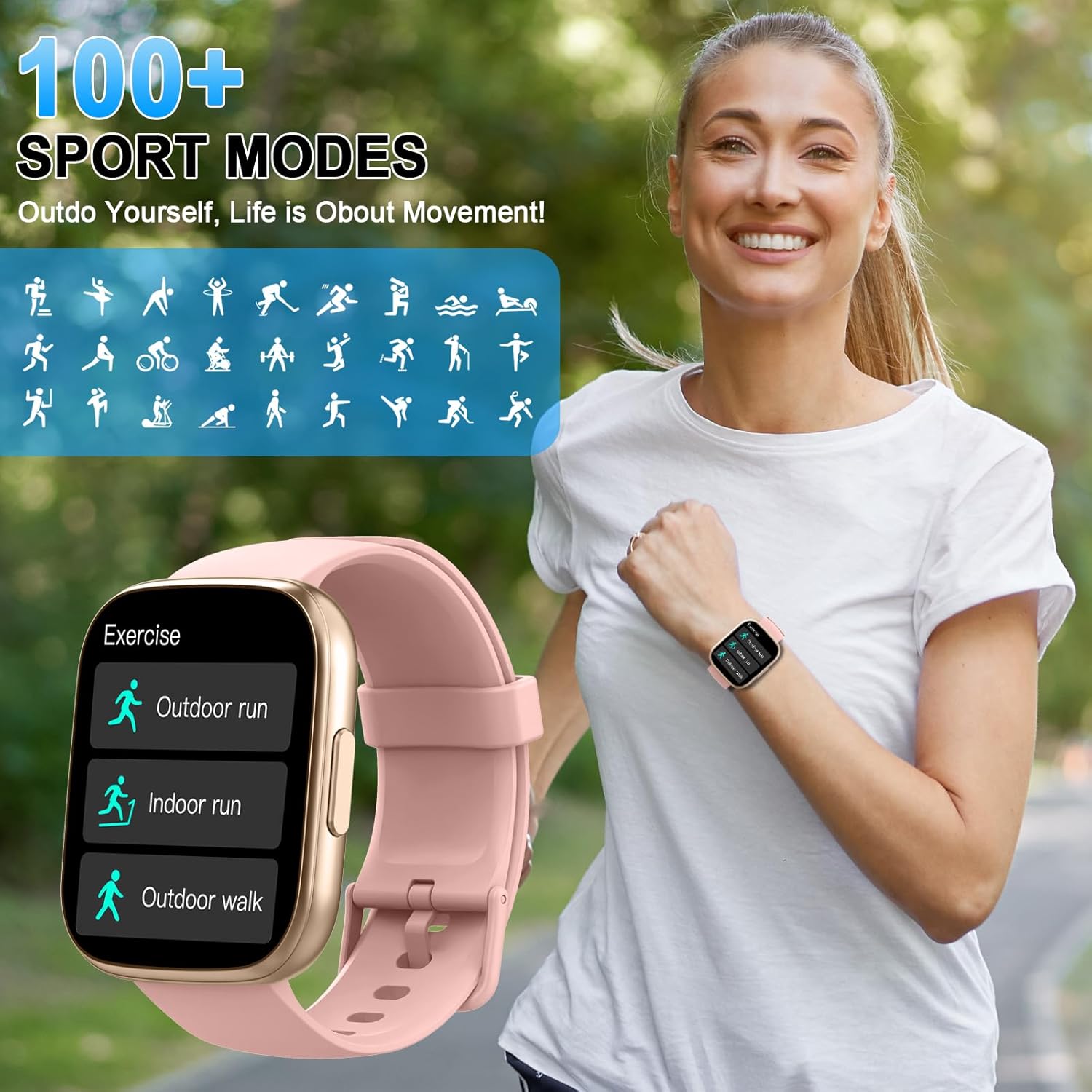 Smart Watch for Women, 1.95" HD Touchscreen Fitness Tracker with Bluetooth Calling, Fitness Watch with 110+ Sports Modes/Heart Rate/Sleep Monitor, IP68 Waterproof Smartwatch for Android iOS, Pink - Image 4