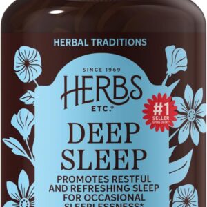 Herbs Etc. Deep Sleep Softgels – Holistic Bedtime Supplement for Calming Sleep Aid – Chamomile, Lemon Balm Extract & Passionflower – Melatonin-Free, Gluten-Free & Organic – 30 Count (30 Servings)