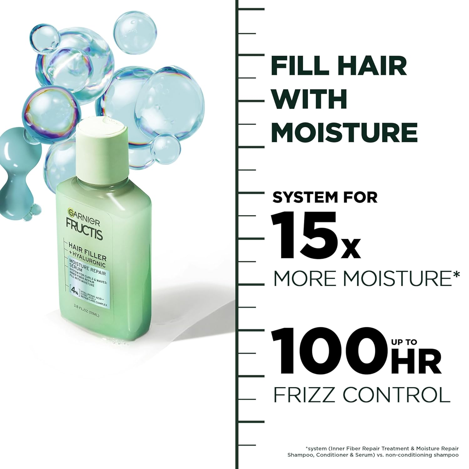 Garnier Fructis Hair Filler Moisture Repair Serum Treatment, Moisturizing Hair Serum for Curls and Waves with Hyaluronic Acid, 3.75 Fl Oz, 1 Count - Image 4