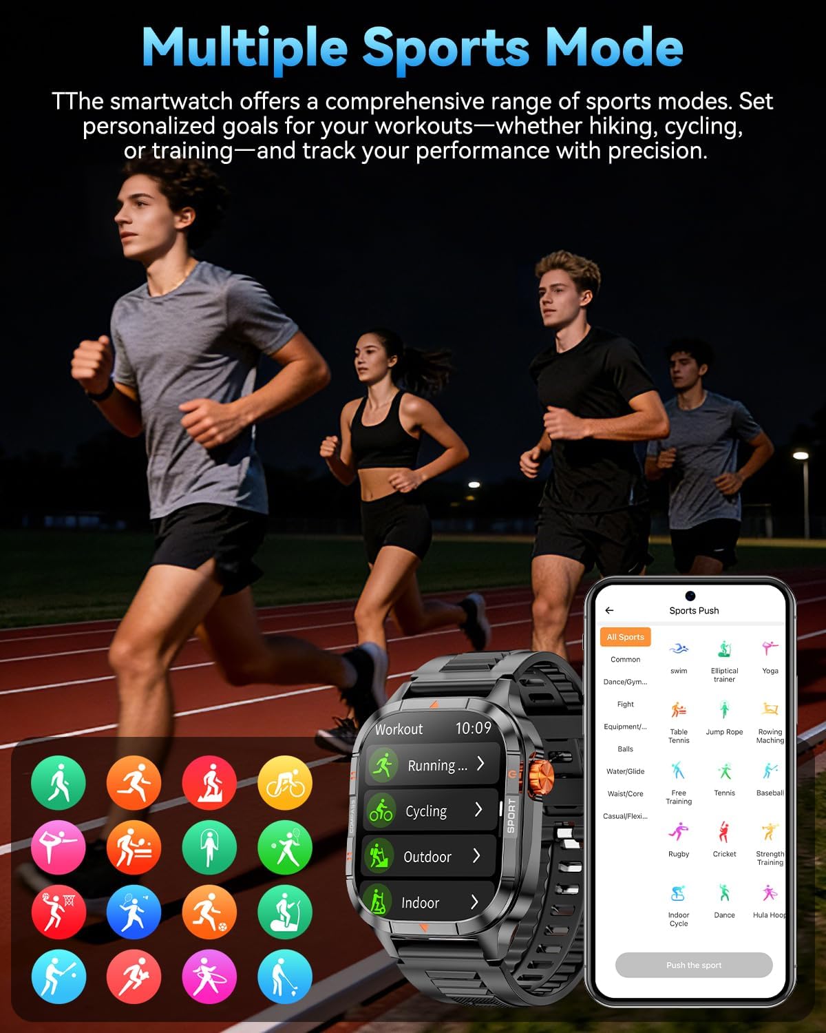 Military Smart Watches for Men, 2.01'' Smart Watch with 1000mAh Battery/Flashlight,Answer/Make Calls Smart Watch for Android and iPhone with SpO2/Heart Rate/Sleep/100+ Sport Modes, Fitness Tracker - Image 4