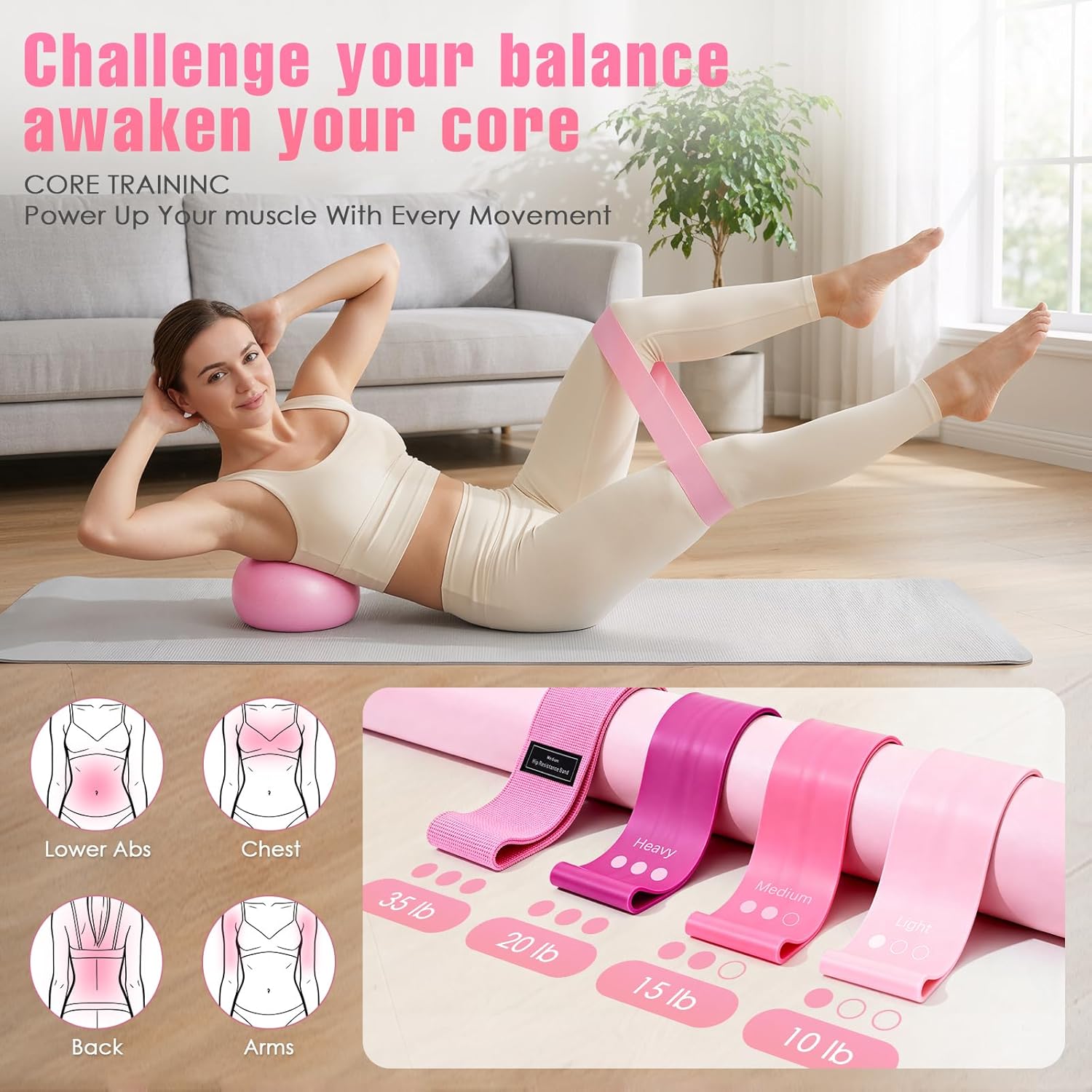 Pilates Kit, Pilates Equipment for Home Workouts, Home Pilates Essentials Kit for Women with Pilates Ring and Ball Set, Socks, Ankle Resistance Bands with Cuffs, Resistance Band and Massage Ball - Image 3