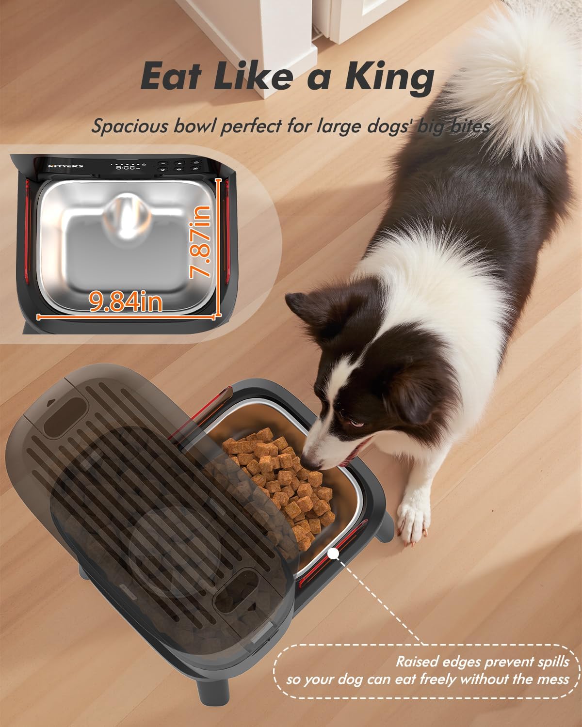 Automatic Dog Feeder for Large Breed - 15L/ 63 Cups Anti-Clog Dog Food Dispenser for 2-23mm Kibble, Elevated Stand, Large Food Tray, Dual Power, Up to 50 Portions 6 Meals Per Day, Keeps Fresh - Image 5