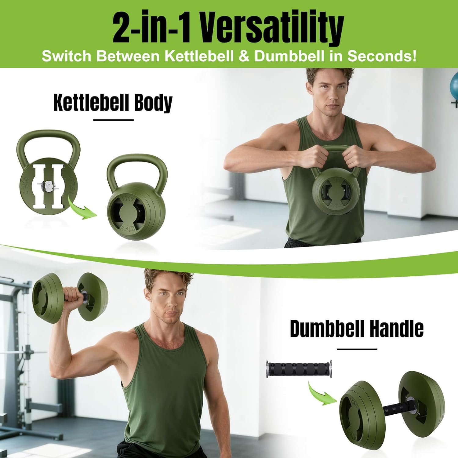 Hezeyferg 2-in-1 Adjustable Kettlebell, 15-45 LB Kettlebells Weight Set with Wide Grip, 4.8-30 LB Dumbbell Weights for Home Gym Strength Training - Image 2