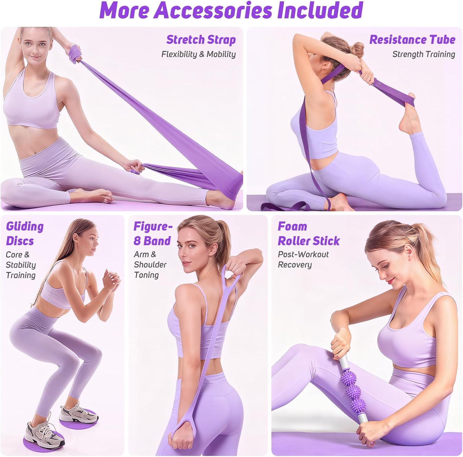 Asten Home Pilates Kit for Women: Pilates Equipment Pilates Ring and Ball Set with Resistance Bands, Core Slider, Foam Roller, Pilates Essentials Kit for Beginner Home Workout, Compact Toning Fitness - Image 5