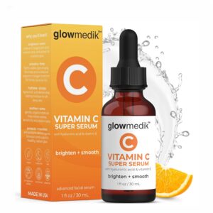 GlowMedik Vitamin C Serum for Face – Illuminating Brightening Serum for Dark Spots – Dark Spot Corrector with Hyaluronic Acid & Vitamin E – Fine Lines & Wrinkles, Sensitive Skin, Made in USA 1 fl oz
