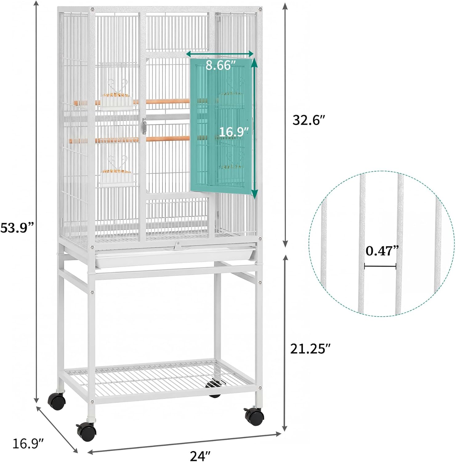 YITAHOME 53.9 inches Metal Bird Cage for Parakeets: Large Parrot Cages with Seed Catcher & Birdcage Cover with Rolling Stand & Brakes for Lovebirds Cockatiels Pigeon Finches - Image 2