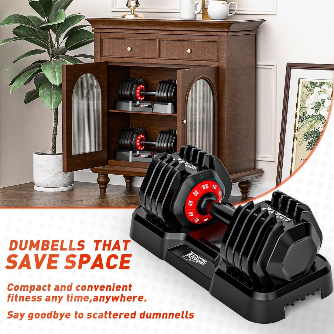Adjustable Dumbbell Set of 2, 110lbs/50lbs Free Weights Dumbbell Set, 5-in-1/10-in-1 Quick-Lock Hand Weights, 25lbs/55lbs Pair with Anti-Slip Texture Handle, Weight Set For Home Gym Suit both Men and Women - Image 4