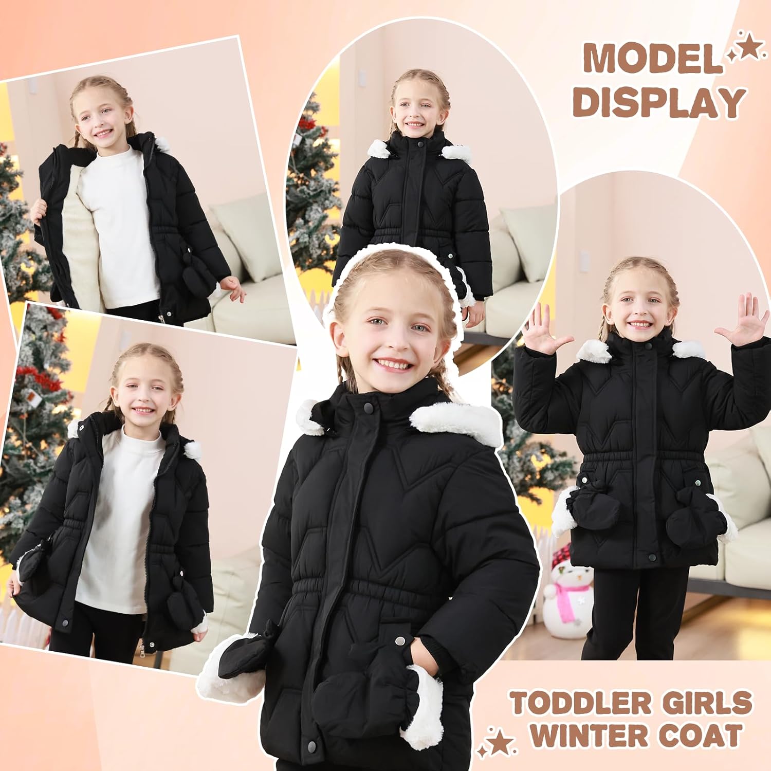 AiWMGL 3T 4T 5T 6T Toddler Girls Winter Coat Jacket Outwear Clothes Warm Overcoat Snowsuit Puffer Parka Fur Lined Hood Kids - Image 6