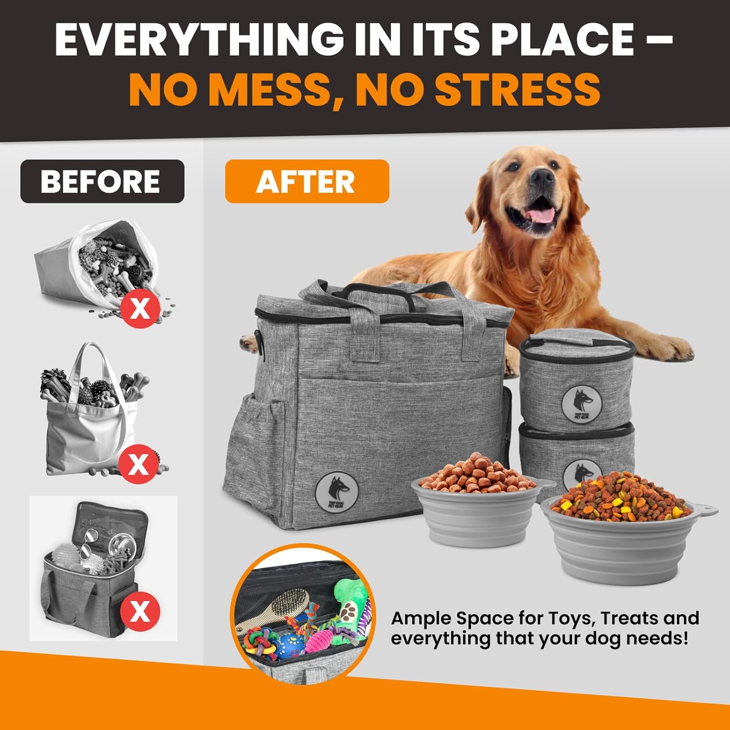 Dog Travel Bag for Supplies - Airline-Approved Backpack for Dogs - Pet Supply Organizer with Foldable Bowls & Food Containers - Pet Travel Bag - Dog Bags for Travelling with Accessories - Image 6