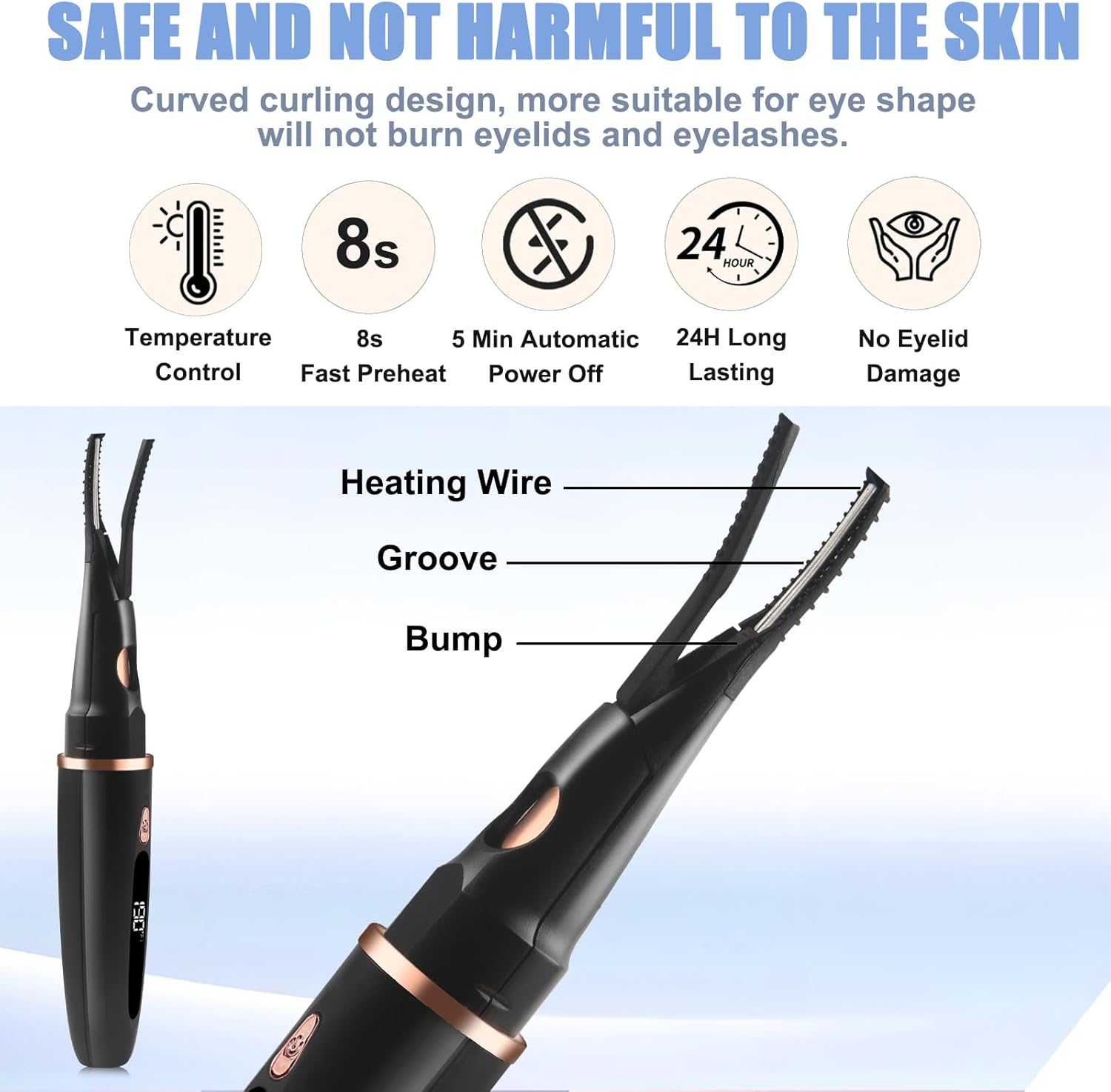 Heated Eyelash Curlers - 2 in 1 Clip- Type Heated lash Curler Best Seller Electric Eyelash Curler LED Display 3 Temp Settings for Makeup Tools USB Rechargeable Natural Curling 24H Long Lasting QI1 - Image 7