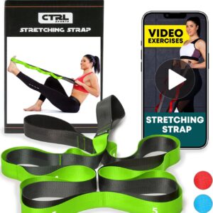 Stretching Strap with Loops – Non Elastic Stretch Band for Physical Therapy, Yoga Strap for Stretching Equipment, Stretch Bands for Exercise and Flexibility – Fascia, Hamstring & Leg Stretcher Belt