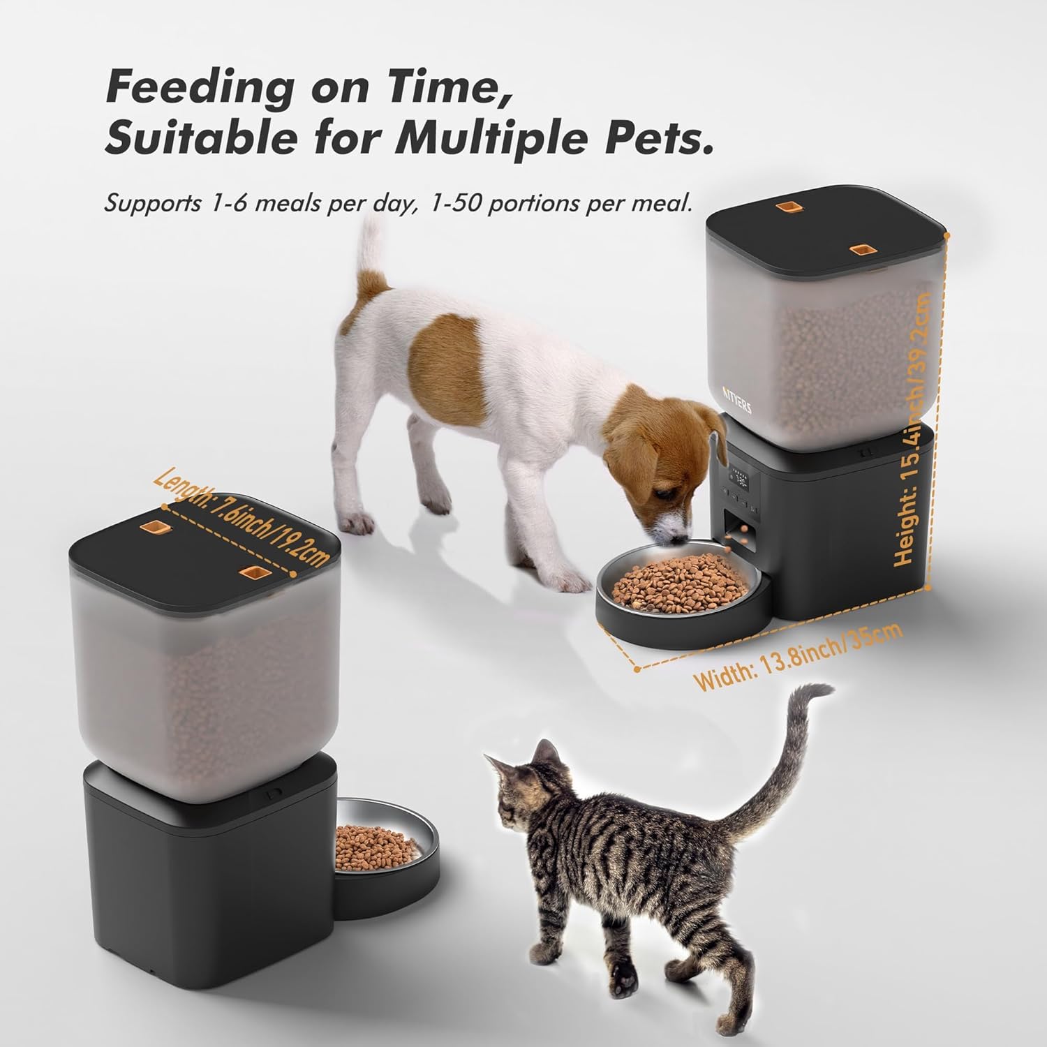 Automatic Dog Feeder - 8L/34 Cups Large Capacity Automatic Cat Food Dispenser with LCD Screen, Large Food Tray, Battery Operated, Timed Cat Feeder, Up to 50 Portions 6 Meals Per Day, Keeps Fresh - Image 3