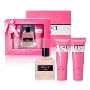 A CENTER Luxury Perfume Gift Set for Women – Eau de Parfum Spray (100ml) with Shower Gel & Body Lotion (90ml Each) – Premium Fragrance Collection with Velvet Pouch (Valence Pink)