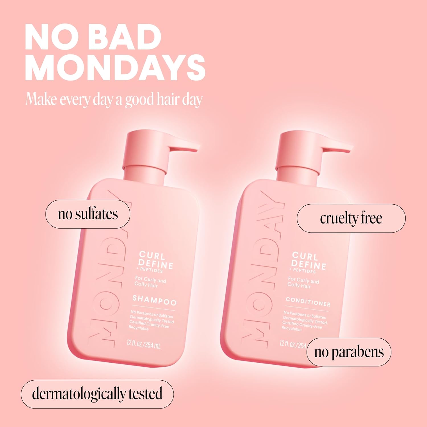 MONDAY HAIRCARE Curl Define Shampoo + Conditioner Set (2 Count) 12 oz Each Nourishes Curls, Tames Frizz, Coconut Oil and Shea Butter Enhance Shine, 100% Recyclable Bottle - Image 7