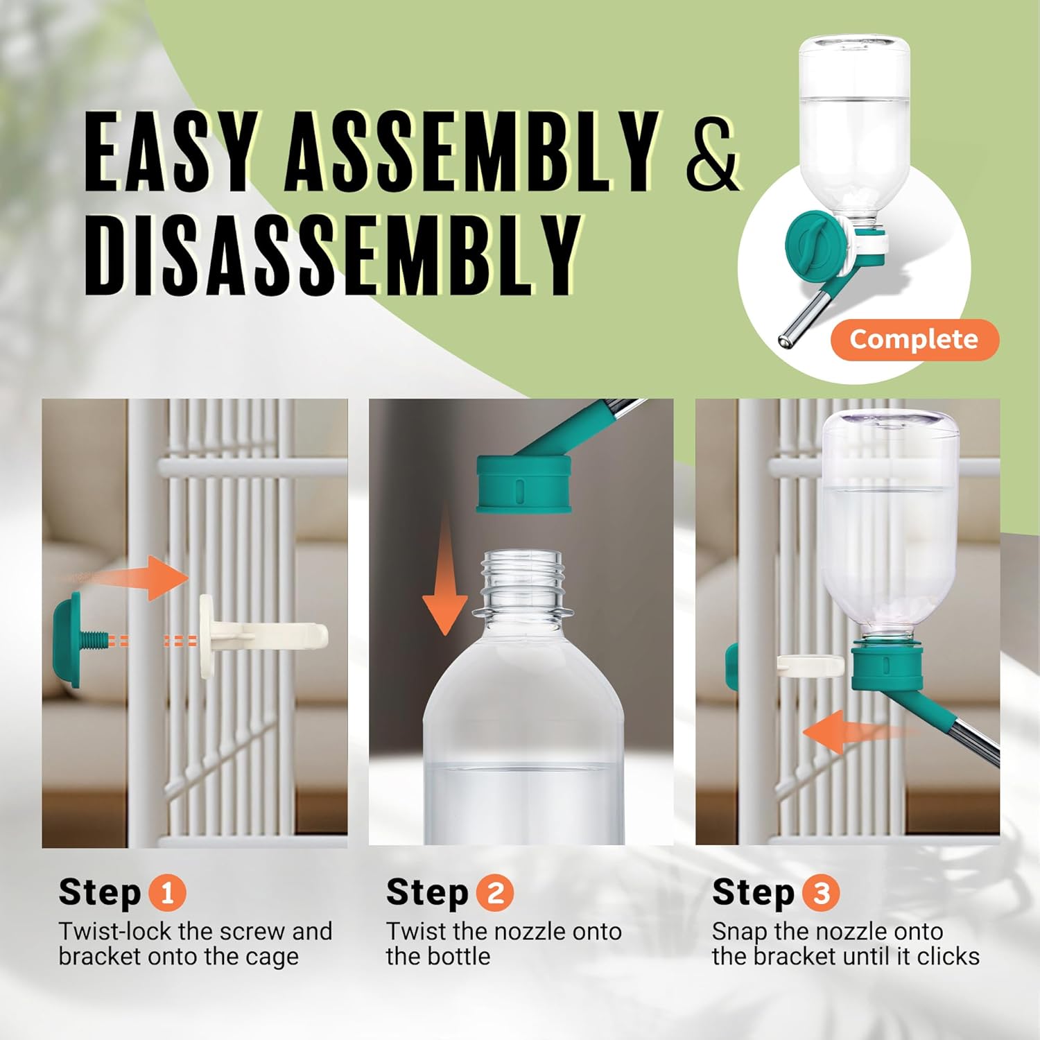 Choco Nose No-Drip Small Animal Water Bottle - Leak-Proof Patented Nozzle Helps Prevent Pet Cage Mess & Wet Bedding - Guinea Pig, Rabbit, Ferret, Hamster - BPA Free, Easy Install, 10.2 fl oz (C128) - Image 4