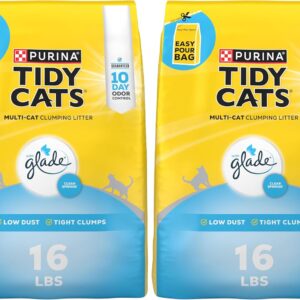 Purina Tidy Cats Clumping Multi Cat Litter, Glade Clear Springs – 16 lb. Bag (Pack of 2)