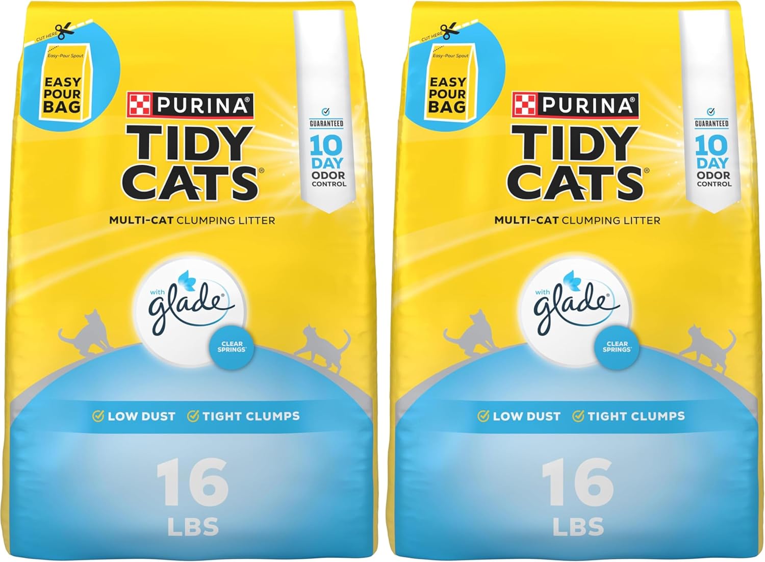 Purina Tidy Cats Clumping Multi Cat Litter, Glade Clear Springs - 16 lb. Bag (Pack of 2)