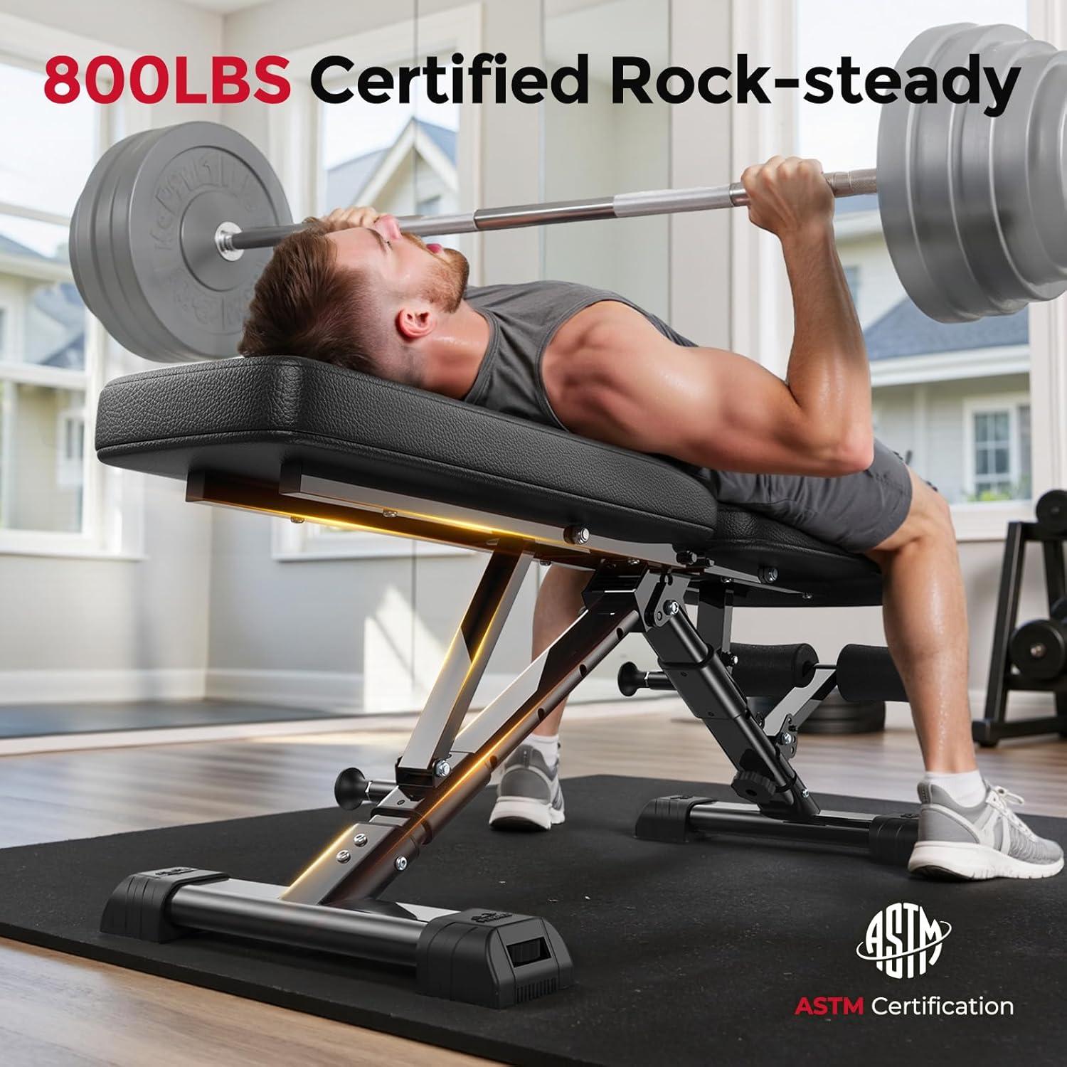 FLYBIRD WB5 Weight Bench, ASTM-Certified 800LBS Adjustable Weight Bench Workout Bench Foldable for Home Gym, 90° to -30° FID and 30in Extended Backrest for Bench Press Strength Training Exercise - Image 2
